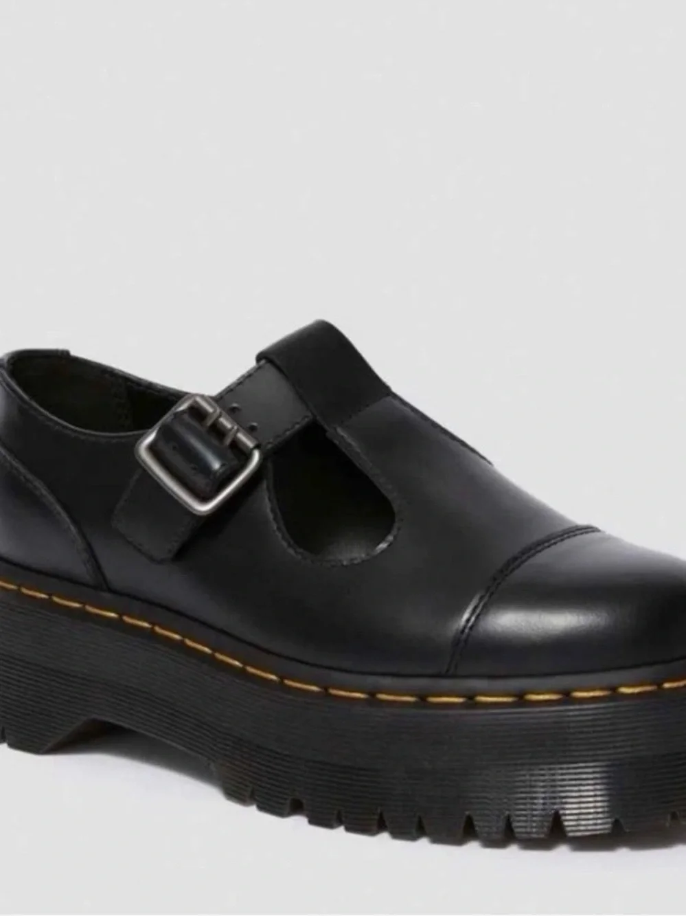 Dr. Martens Bethan Quad Platform Mary Jane T Strap Black Smooth Women's US 8 NEW
